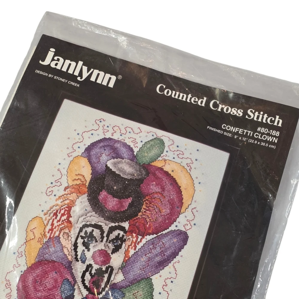Janlynn Confetti Clown Counted Cross Stitch Kit 80-188 Vintage 1994 USA Sealed